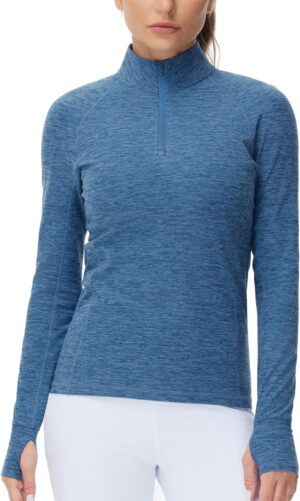 THE GYM PEOPLE Women's Half Zip Golf Workout Shirts Long Sleeve Soft Warm Yoga Athletic Pullover Sweatshirts with Thumb Hole