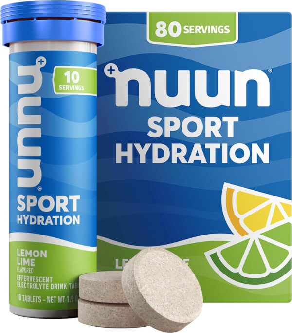 Nuun Sport Electrolyte Tablets - Dissolvable in Water, Lemon Lime, 5 Essential Electrolytes for Hydration, 1g Sugar Drink Mix, Vegan, Non-GMO, 8 Pack (80 Total Servings)