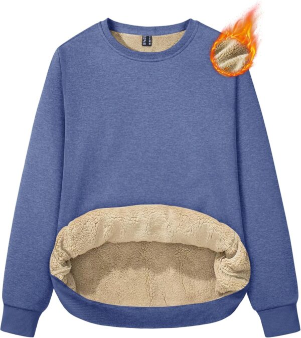 MAGCOMSEN Women's Sherpa Lined Sweatshirts Thermal Casual Crewneck Fleece Pullover Winter Warm Thick Long Sleeve Tops