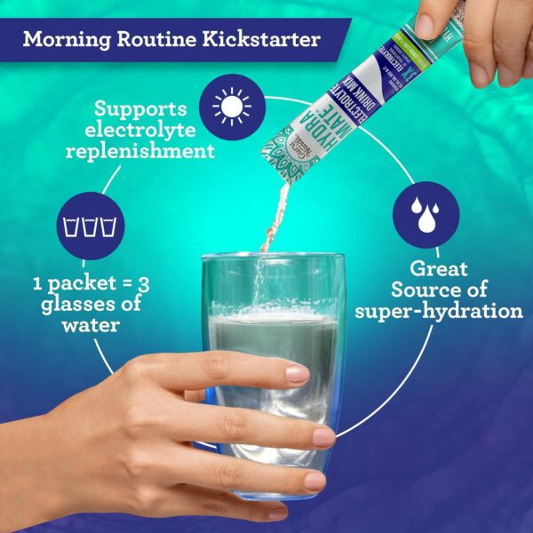 GuruNanda Hydramate Hydration Support Drink Mix - Electrolyte Powder Packets for Dehydration, Exercise & Energy - No Added Sweeteners, Non-GMO, Natural Lemon Lime Flavor - 48 Count (0.56 oz Each)