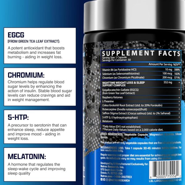 819E6WIy6fL._AC_SL1500_.jpg Nutrex Lipo 6 Nighttime Fat Burner | Melatonin Sleep Aid & Weight Loss Diet Pills for Men and Women | Night Time Metabolism Booster Appetite Suppressant | 30 Servings (1)