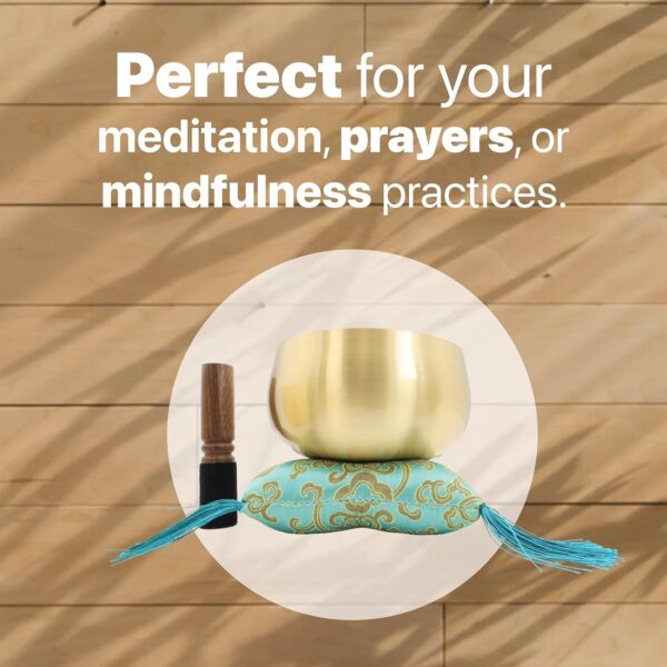 Tibetan Singing Bowl Set, Golden Master Bell Metal Grade, 6 Inches Pure Tone, Very Easy to Sing for Meditation Sound Chakra Yoga Healing, The Be Quiet Bowl by Circle Up (Mallet & Cushion Included)
