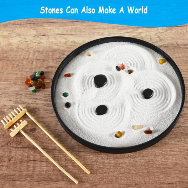 amberr Zen Garden for Desk - Premium Japanese Mini Sandbox Rock Garden Kit. Zen Sand Garden Mindfulness Gifts for Kids. Office Desk Accessories Meditation Room Decor Sand Tray Therapy Gift