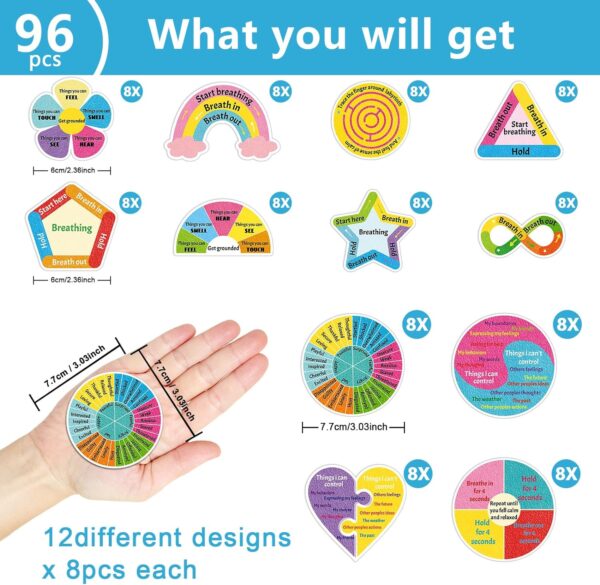 96 Pcs Breath Calm Anxiety Sensory Stickers Reusable Mindfulness Stickers Calming Strips Adhesive Sensory Strips for School Office Classroom Desk Adults Teens Counselor Tension Fidget Supplies