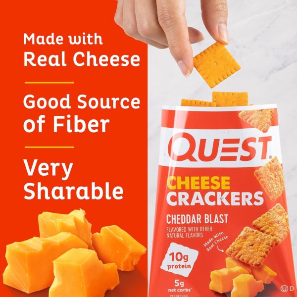 Quest Nutrition Cheese Crackers, Cheddar Blast, 10g Protein, 5g Net Carbs, 1g Sugar, Made with Real Cheese, 12 Packs (1.06 oz bags)