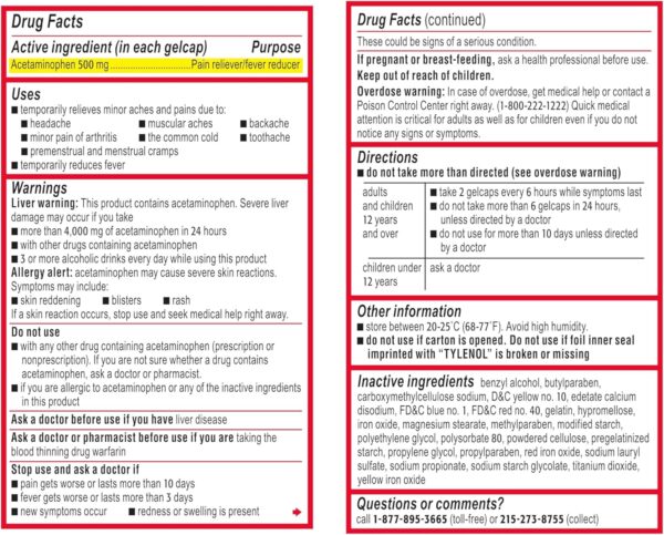 Tylenol Extra Strength Acetaminophen Rapid Release Gels, Pain Reliever & Fever Reducer, 100 ct