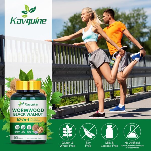 10 in 1 Wormwood Capsules, Black Walnut Hulls Cloves Black Pepper urmeric Curcumin Root Peppermint Leaf, DIigestive Health, Body Detox, 90 Capsules