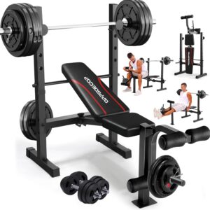 OPPSDECOR Multi-Function Weight Bench Set with Squat Rack Leg Extension & Leg Curl Adjustable Workout Bench for Full Body Fitness Foldable Flat/Incline/Decline Upgrade Bench Press for Home Gym