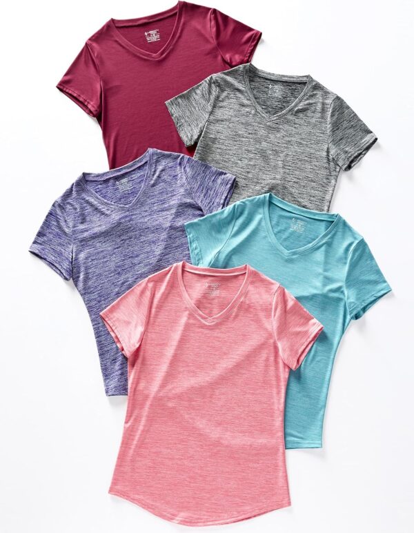 5 Pack: Women's Dry Fit Short Sleeve T Shirts, Athletic Workout Tee Tops for Gym Yoga Running