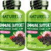 NATURELO Immune Support – Vitamin C, Elderberry, Zinc, Echinacea – Natural Immunity Boost w/Antioxidant, Herbal & Mineral Defense - 60 Vegan Capsules (Pack of 2)