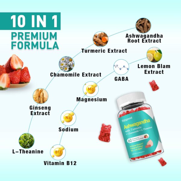 2 Pack Ashwagandha Gummies with L-theanine, 3000mg Ashwa Root Supplement Gummy for Women Men, 120 Strawberry Flavored Gummies