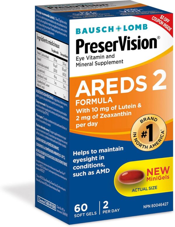 PreserVision AREDS 2 Eye Vitamin & Mineral Supplement, Contains Lutein, Vitamin C, Zeaxanthin, Zinc & Vitamin E, 60 Minigels (Packaging May Vary)