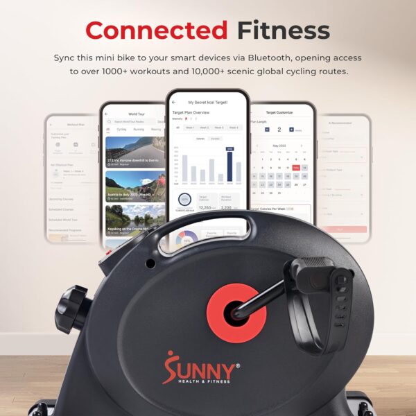 Sunny Health & Fitness Smart Exercise Bike, Under Desk Mini Arm/Leg Pedal Exerciser for Senior Workout, Cycle Cardio Training at Home, Free SunnyFit App Connect, Optional in Color, Mat/Workout Bands