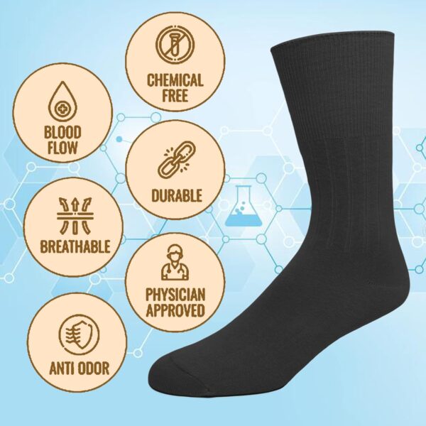 EMEM Apparel Men's Diabetic Dress Crew Cotton Socks | Non-Binding Loose Top | Seamless Toe | 3-Pair | Big and Tall Available
