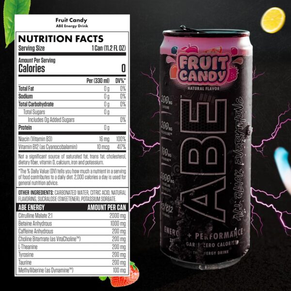 All Black Everything Sugar Free Energy Drink | Fruit Candy | 0 Calories | 12 Pack | 200mg Natural Caffeine | Pre-Workout Sport Drink for Men and Women