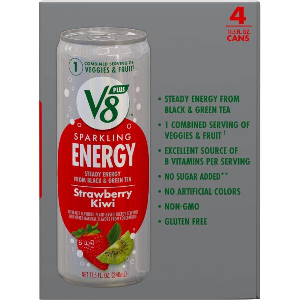 V8 +SPARKLING ENERGY Strawberry Kiwi Energy Drink, Made with Real Vegetable and Fruit Juices, 11.5 FL OZ Can (6 Packs of 4)