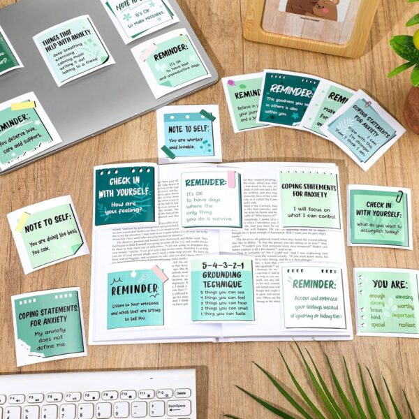 300 Pcs Mental Health Stickers Reminder Decals Laptop Water Bottle Positive Waterproof Stickers Psychology Affirmations Feelings Mental Health Decor for Adult(Green Series)