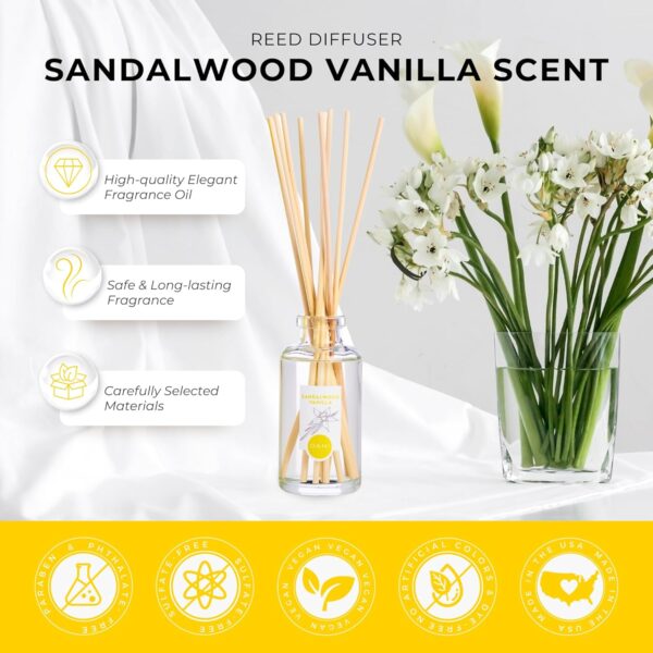Natural Reed Diffuser Set by DANI Naturals - Warm Sandalwood Vanilla Scent - Aromatherapy Essentials Oils - Alcohol Free - 10 Diffuser Sticks - 3.5 Ounce Glass Bottle