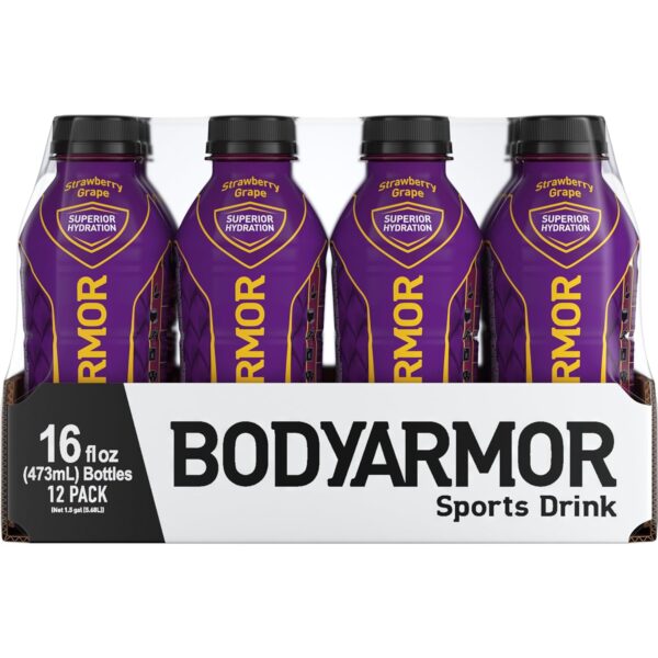 BODYARMOR Sports Drink Sports Beverage, Strawberry Grape, Natural Flavors With Vitamins, Potassium-Packed Electrolytes, No Preservatives, Perfect For Athletes, 16 Fl Oz (Pack of 12)