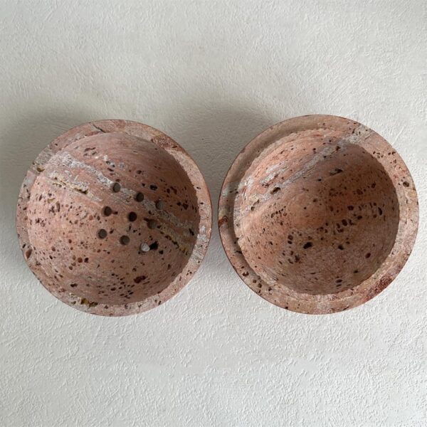 9 Holes Handmade Natural Marble Round Incense Burner Holder for Meditation Decorative Room/Kitchen/Coffee Shop (Red Travertine)