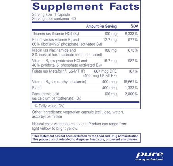 Pure Encapsulations B-Complex Plus - B Vitamins Supplement to Support Neurological Health, Cardiovascular Health, Energy Levels & Nervous System Support* - with Vitamin B12 & More - 60 Capsules
