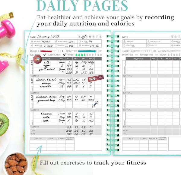 Food Journal, Weight Loss Journal for Women, Large Food Dairy Journal for Tracking Meals, Calories Counter Book, Wellness Meal Planner 7 * 10”-Green