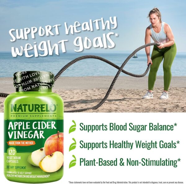 81AnhOD5VDL._AC_SL1500_.jpg NATURELO Apple Cider Vinegar Capsules - Natural ACV with Mother Supplement for Men & Women for Detox, Cleanse and Weight Management - 120 Vegan Capsules
