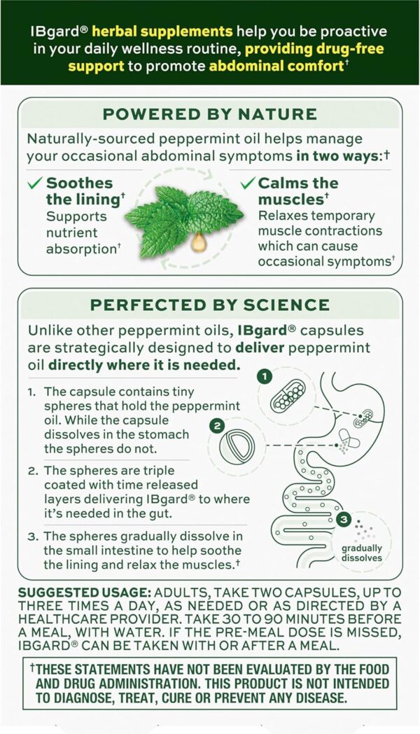 81AuI0TiqAL._AC_SL1500_.jpg IBgard Gut Health Supplement, Peppermint Oil Capsules for Abdominal Comfort, 48 Capsules (Packaging May Vary)