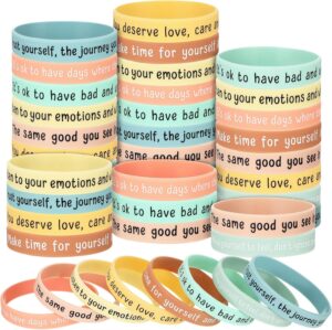 48 pcs Mental Health Reminders Silicone Gifts Bulk Motivational Quote Colored Inspirational Rubber Wristbands Counseling Therapy for Mental Health Decor(Rustic Color,Mental Health)