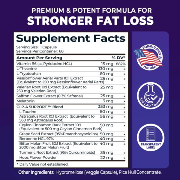 Sleep Burn Night Time Fat Burner,Night Shred Fat Burner and Natural Sleep Support for Men and Women,Metabolism Booster with Vitamin B6,L-Theanine Melatonin Astragalus Ceylon Cinnamon Berberine 60ct