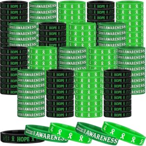 Sosation 144 Pcs Mental Health Awareness Bracelet Gifts Green Mental Faith Courage Hope Silicone Motivational Bracelets for Men Women