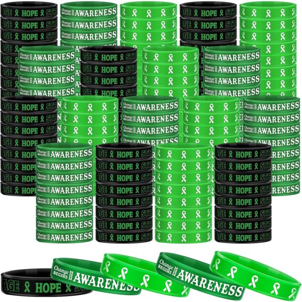 Sosation 144 Pcs Mental Health Awareness Bracelet Gifts Green Mental Faith Courage Hope Silicone Motivational Bracelets for Men Women
