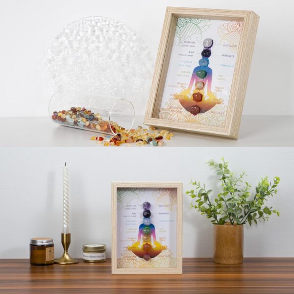 ZenBless Healing Crystal Stone 7 Chakras Healing Stones Picture Frame, Seven Chakras Crystal Decorative Photo Frame for Reiki Decor, Zen Meditation Yoga Spiritual Feng Shui Table or Hanging Home Wall Decor, Office Gift