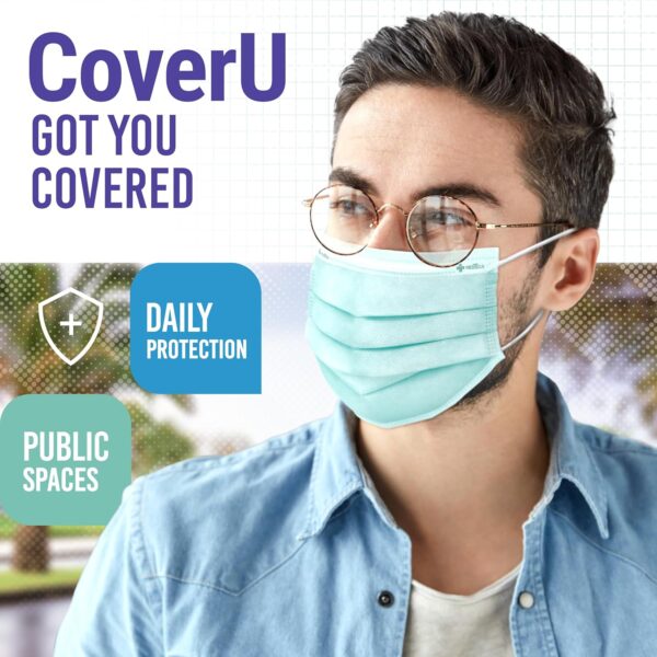 Medtecs Face Mask Disposable - 50/2000 Pack - Comfortable 3 Layer Breathable Mask, the Better Protection and Health Choice - CoverU Adult Mask - Pack of 2000 - Green