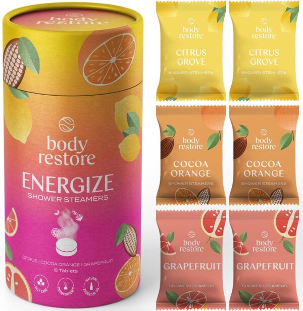 Body Restore Shower Steamers Aromatherapy 6 Pack - Galentines, Valentines Day Gifts for Her and Him, Birthday Gifts for Mom, Best Friend, Travel Essentials, Stress Relief, Self Care - Citrus