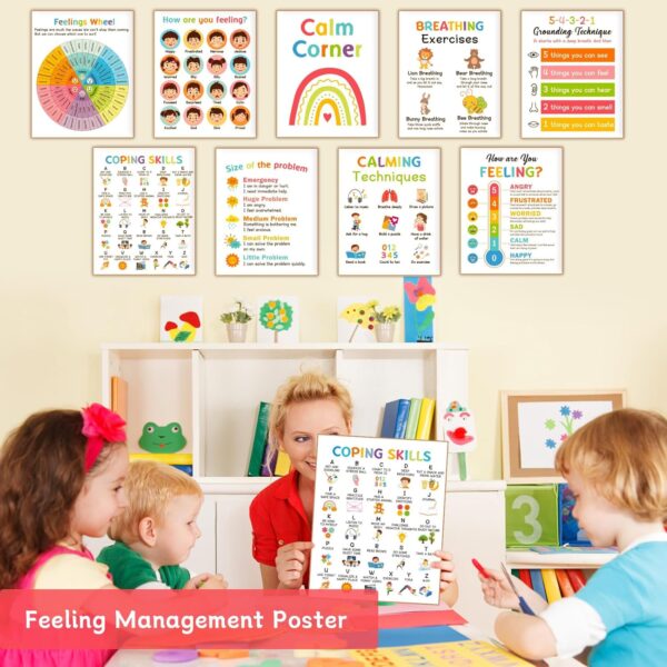 9 Calming Corner Posters, Feelings Chart for Kids, Calm Down Corner Mental Health Posters, Preschool Classroom Educational Poster Emotions Chart Coping Skills, Wall Art Decoration Mood Calming Sticker