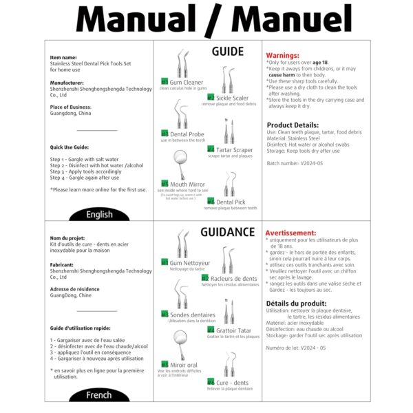 Dental Tools, Dental Pick for Teeth Cleaning, Stainless Steel Hygiene Kit with Tooth Scraper Plaque Tartar Remover - with Case