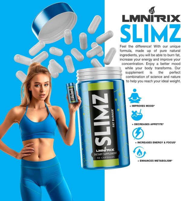 SLIMZ Fat Burner & Mood Enhancer - Diet Pills That Work - Weight Loss Supplement - Lose Weight, Get Rid of Stress and Take Control of Your Wellness Journey - 90 Capsules