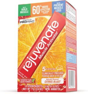 Rejuvenate Muscle Building Drink Sticks – Patented EAAs, 1 Stick = 40g Whey Protein Isolate, 11x Better Than Whey Protein, GLP-1 + Bariatric Approved*, Packaging May Vary, Citrus Blast, 14 Count