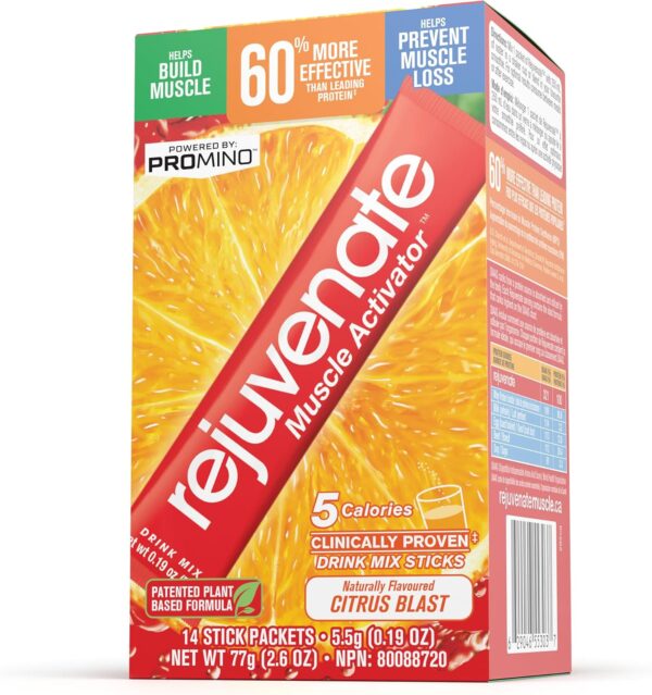 Rejuvenate Muscle Building Drink Sticks – Patented EAAs, 1 Stick = 40g Whey Protein Isolate, 11x Better Than Whey Protein, GLP-1 + Bariatric Approved*, Packaging May Vary, Citrus Blast, 14 Count