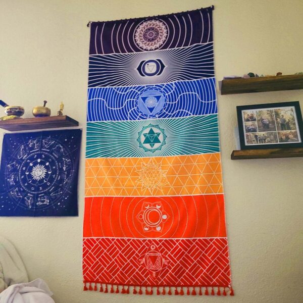 Neasyth Mexican Yoga Mat Beach Picnic Blanket Chakra Meditation Mat Yoga Rug Sunscreen Shawl Chakra Wall Tapestry Decor Boho Pilates 59 in (Polyester Fibre)
