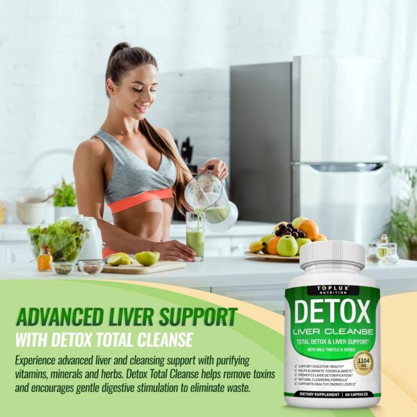 Detox Cleanse Liver Support & Repair Formula - Liver Cleanser Natural 5 Day Detox, Support Digestion System, Flush Toxins & Urinary Tract, Milk Thistle Extract 25+ Herbs, 60 Capsules, Toplux Nutrition