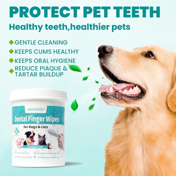 Dental Care Finger Wipes 60 Counts,Teeth Cleaning Finger Wipes for Dogs & Cats,Reduces Plaque & Supports Oral Freshness, Coconut Scent