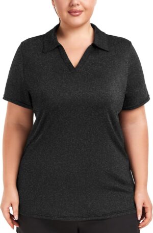 FOREYOND Plus Size Polo Shirts for Women Golf Shirts Moisture Wicking Short Sleeve Athletic Workout Tops