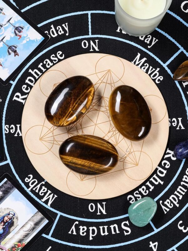 MANIFO 2.4Inch Large Tiger Eye Crystal Worry Stone Reiki Healing Crystals Polished Palm Gemstone Thumb Pocket Stone for Massage Stress Relief Meditation Balancing
