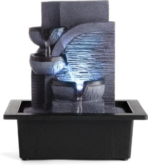 WICHEMI Indoor Fountain Tabletop Fountain Waterfall Fountains Relaxation Water Feature Feng Shui Zen Meditation Desktop Fountain with LED Light for Home and Office Indoor Spaces Decor (Style 6)
