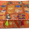 CRAFT KALA Indian Square Patchwork Traditional Pouf Cover Indian Living Room Poufs Decorative Embroidered Designer Ottoman Home Living Footstool Chair Cover Decor Pillow Cover 22x22x5 inches, Orange
