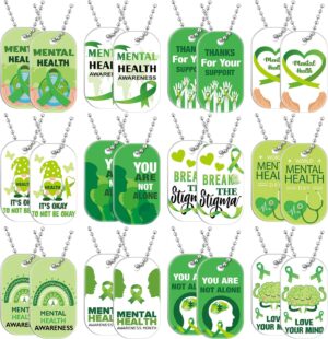 48 Pcs Mental Health Matter Dog Tag 23.62 Inch Charm Necklace Dog Tag Necklaces for Adult Team Favors Mental Health Themed 12 Styles