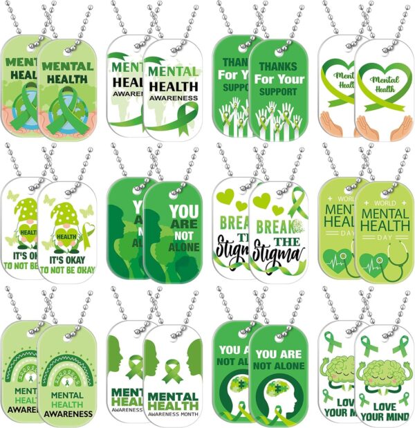48 Pcs Mental Health Matter Dog Tag 23.62 Inch Charm Necklace Dog Tag Necklaces for Adult Team Favors Mental Health Themed 12 Styles