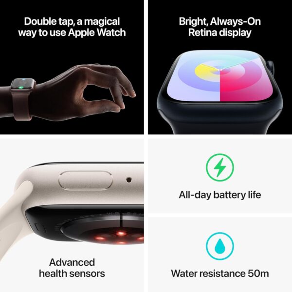 Apple Watch Series 9 [GPS 45mm] Midnight Aluminum Case with Midnight Sport Band M/L (Renewed)
